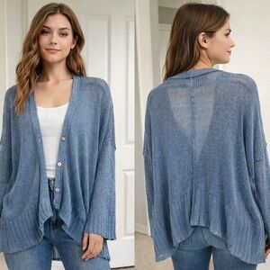 Free People Soft Blue Cardigan Sweater- size XS, loose fit with 3 snap buttons